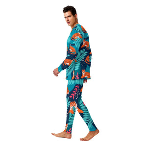 Blue Mens Tiger Print Pajamas Tiger-Universe