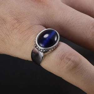 Blue Tiger Eye Mens Ring Tiger-Universe