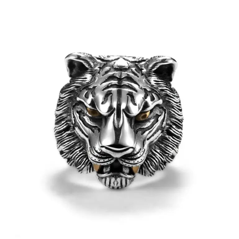 MYTHICAL SILVER TIGER HEAD RING Tiger-Universe