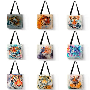 SY0062 Cool Tiger Print  Women Hand Bag Large Capacity Shopping Bags Colorful Oil Painting Shoulder Bags for School Travel Tiger-Universe