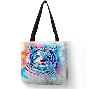 SY0062 Cool Tiger Print Women Hand Bag Large Capacity Shopping Bags Colorful Oil Painting Shoulder Bags for School Travel Tiger-Universe