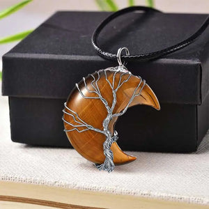 Tiger Eye Crescent Necklace "Tree Of Life" Tiger-Universe