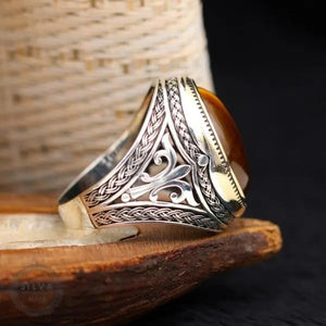 Tiger Eye Sterling Silver Ring "Lily Flowers" Tiger-Universe