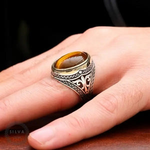 Tiger Eye Sterling Silver Ring "Lily Flowers" Tiger-Universe