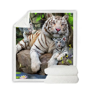 White Tiger Fleece Throw Blanket Tiger-Universe