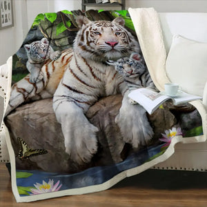 White Tiger Fleece Throw Blanket Tiger-Universe