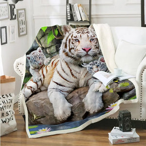 White Tiger Fleece Throw Blanket Tiger-Universe