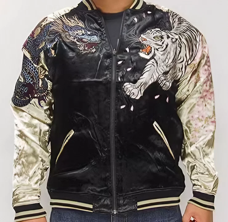 WHITE TIGER EMBROIDERED BOMBER JACKET Tiger-Universe
