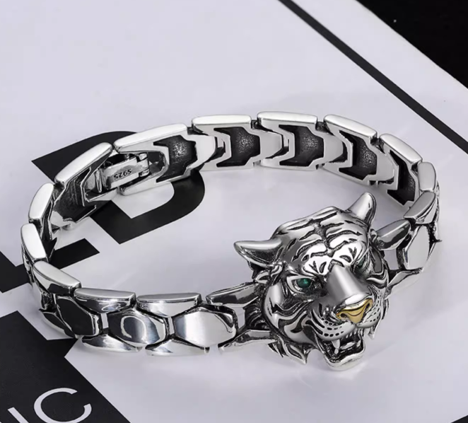 Sterling Silver Tiger Curb Chain Bracelet