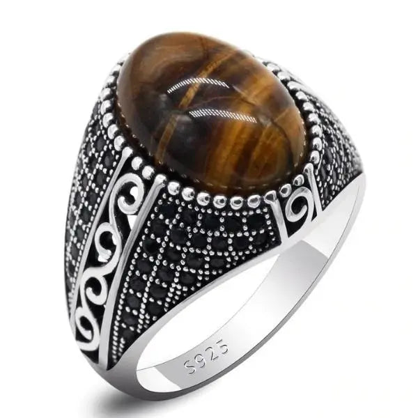 Antique Tiger Eye Ring - S925 Silver Tiger-Universe