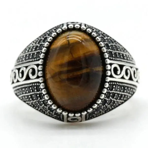 Antique Tiger Eye Ring - S925 Silver Tiger-Universe