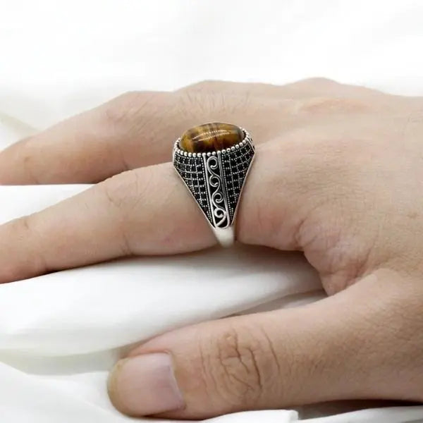 Antique Tiger Eye Ring - S925 Silver Tiger-Universe