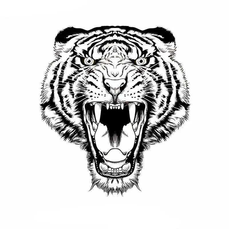 tiger face roaring black and white