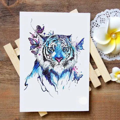 BLUE TIGER &amp; BUTTERFLY TEMPORARY TATTOO Tiger-Universe