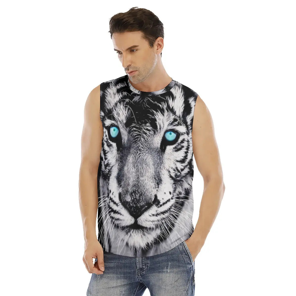 Black and White Tiger Print Tank Top Tiger-Universe