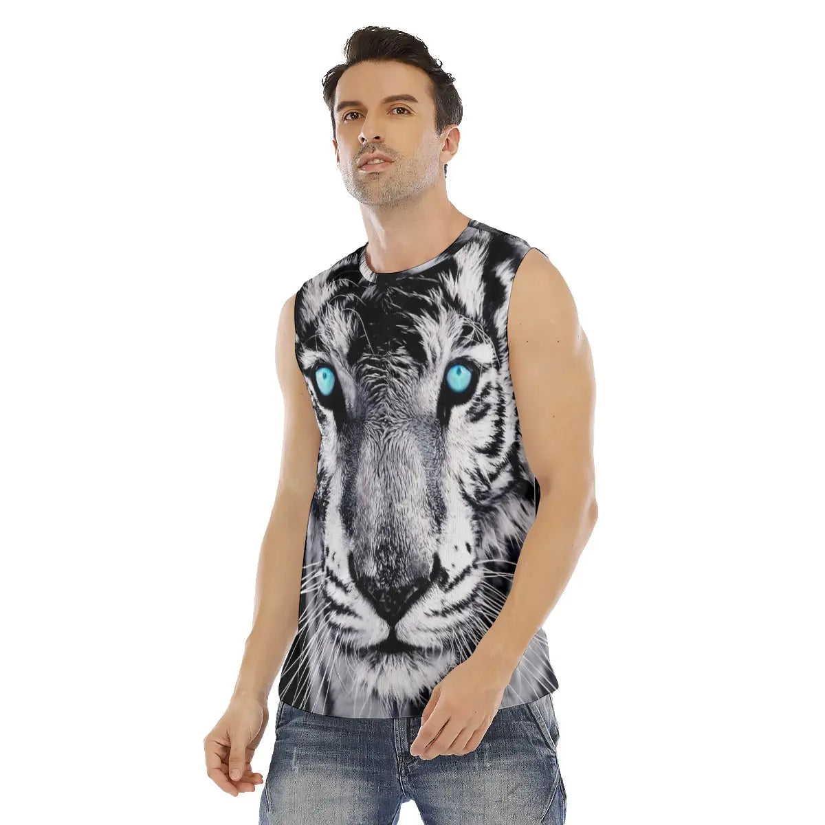 Black and White Tiger Print Tank Top Tiger-Universe