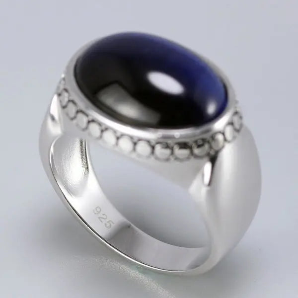 Blue Tiger Eye Mens Ring Tiger-Universe