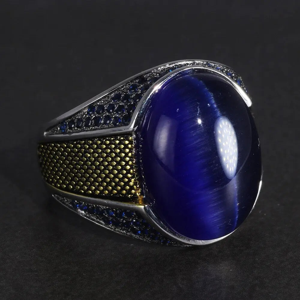 Blue Tiger Eye Stone Ring Tiger-Universe