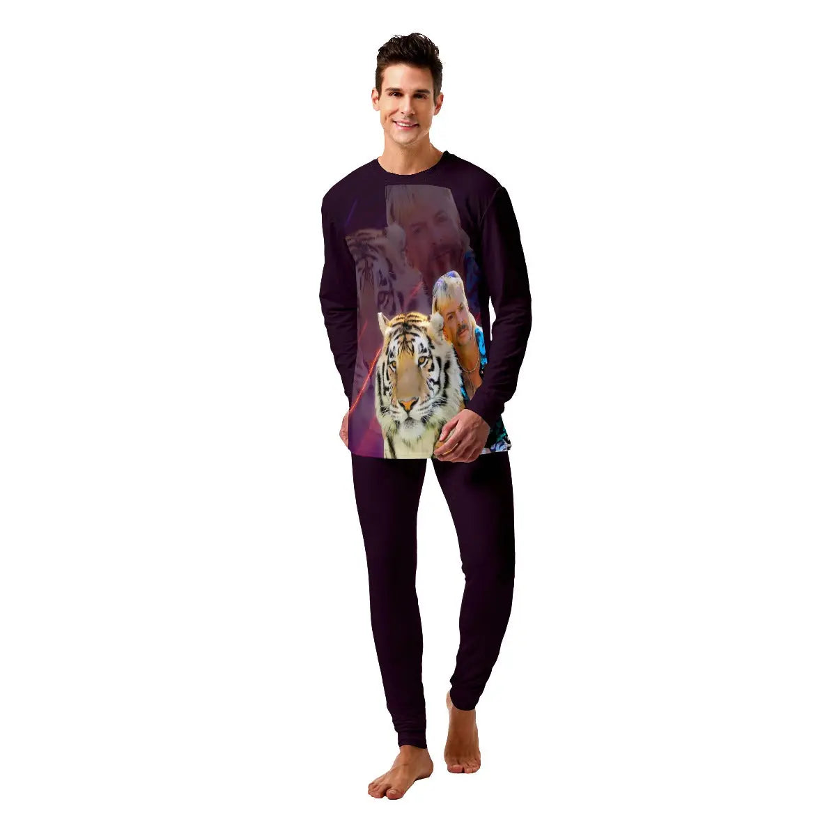 Men's Interlock knitwear Pajama tiger print t-shirt and plain