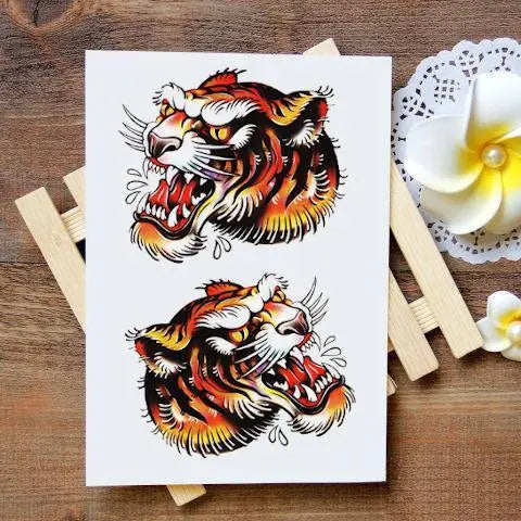 Premium Vector | Hand drawn illustration of traditional tiger tattoo outline