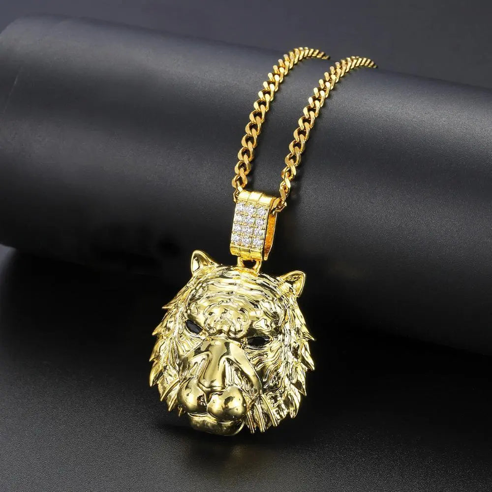 Men's Gold Titanium CZ Crystal Tiger Head Pendant Necklace – Eye Candy Los  Angeles