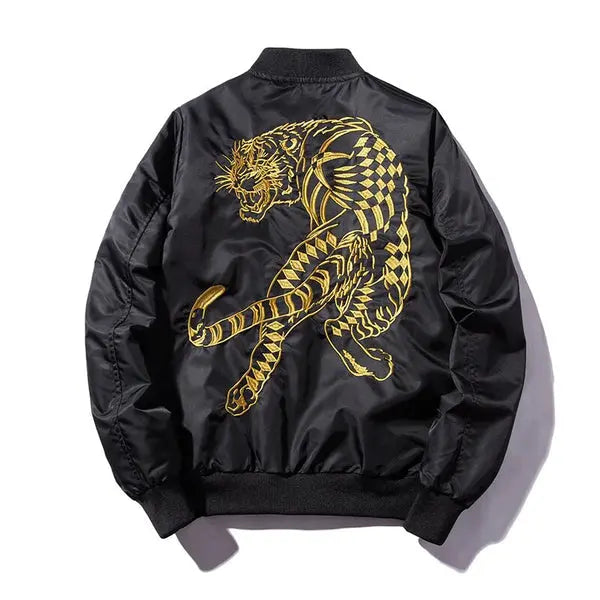 Golden Embroidered Tiger Bomber Jacket