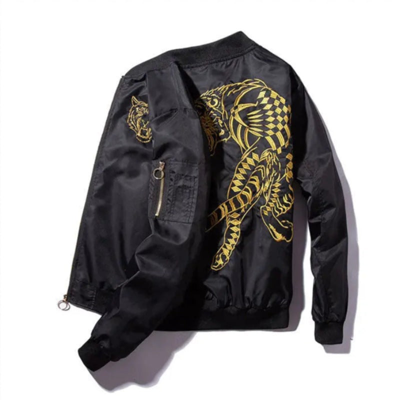 Tiger-Universe Golden Embroidered Tiger Bomber Jacket - Black - Unisex