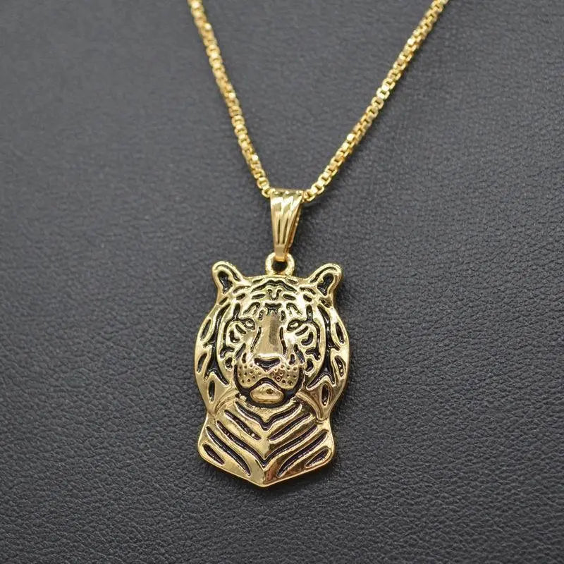14k 18k gold men's tiger pendant necklace 2
