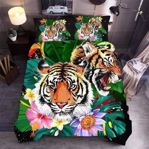 Tiger Bedding Sets, 3D Animal Print Luxury Microfiber Duvet Cover