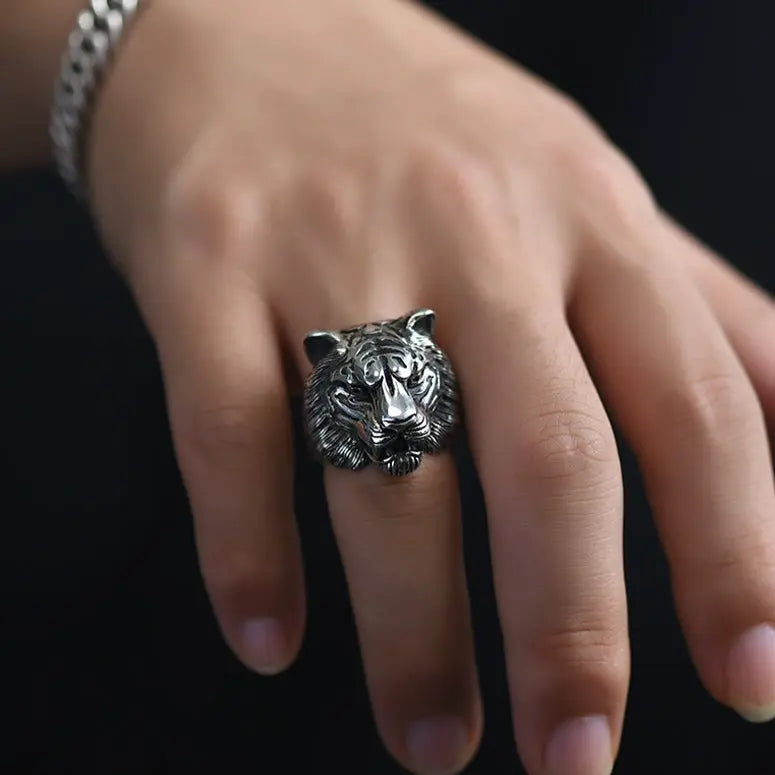 Tiger head ring on sale silver