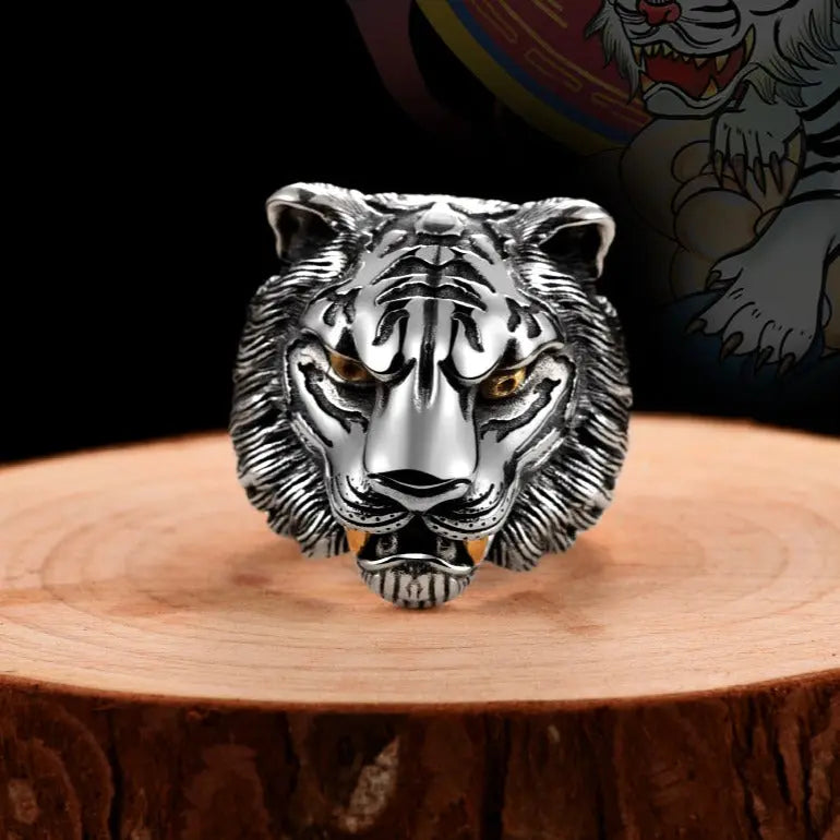 MYTHICAL SILVER TIGER HEAD RING Tiger-Universe