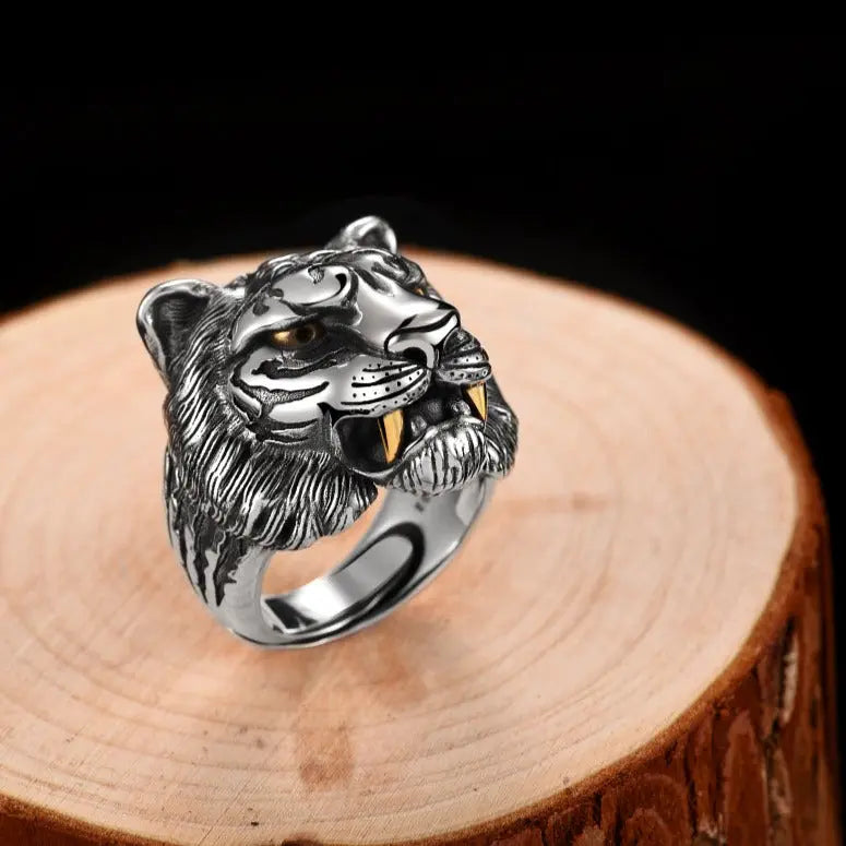 MYTHICAL SILVER TIGER HEAD RING Tiger-Universe