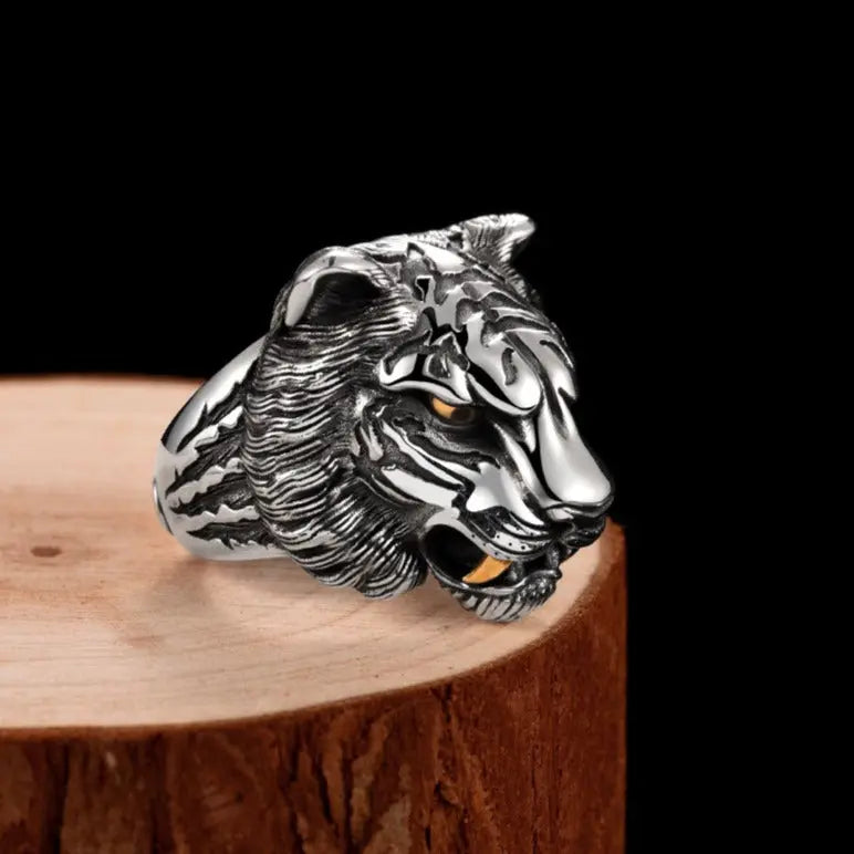 MYTHICAL SILVER TIGER HEAD RING Tiger-Universe