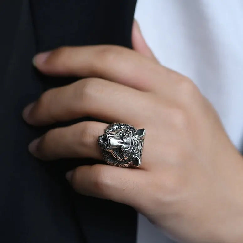 MYTHICAL SILVER TIGER HEAD RING Tiger-Universe