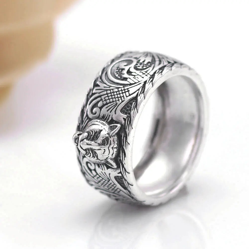 MYTHOLOGICAL MENS SILVER TIGER RING Tiger-Universe