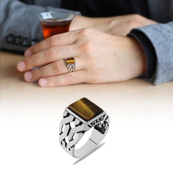 Men's Tiger Eye Ring Nordic Links Tiger-Universe