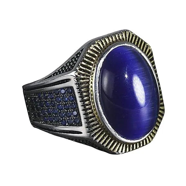 Mens Blue Tiger Eye Ring Tiger-Universe