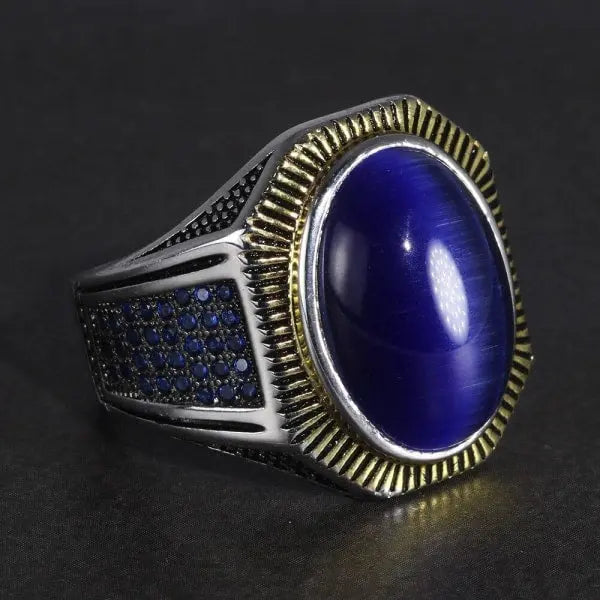 Mens Blue Tiger Eye Ring Tiger-Universe