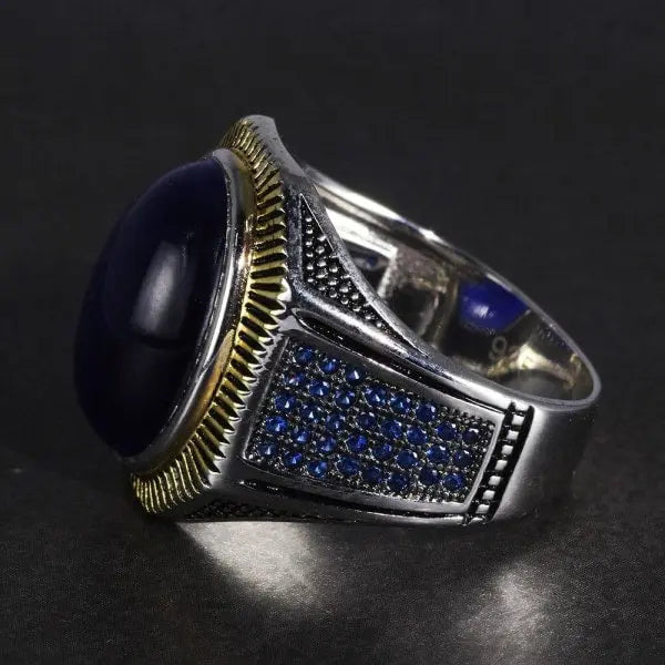 Mens Blue Tiger Eye Ring Tiger-Universe