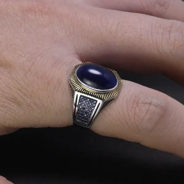 Mens Blue Tiger Eye Ring Tiger-Universe