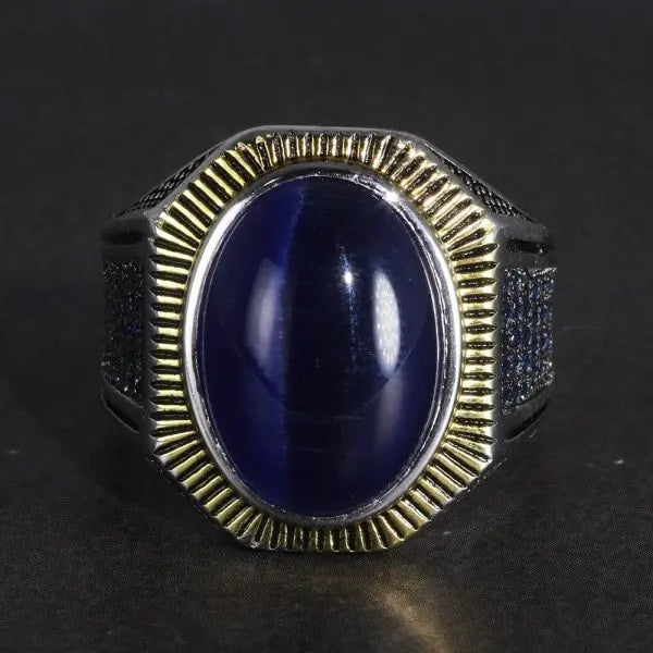 Mens Blue Tiger Eye Ring Tiger-Universe