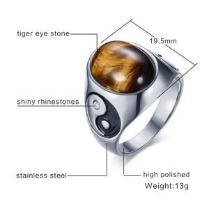 Mens Carved Tiger Eye Ring Yin Yang Tiger-Universe
