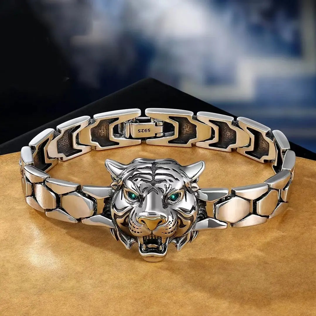 Tiger Bracelet Men Silver | Stylish and Masculine Tiger Design Silver  Bracelets – NEMICHAND JEWELS