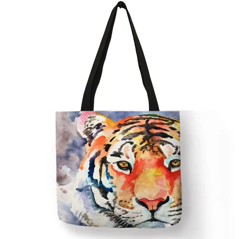 SY0062 Cool Tiger Print  Women Hand Bag Large Capacity Shopping Bags Colorful Oil Painting Shoulder Bags for School Travel Tiger-Universe