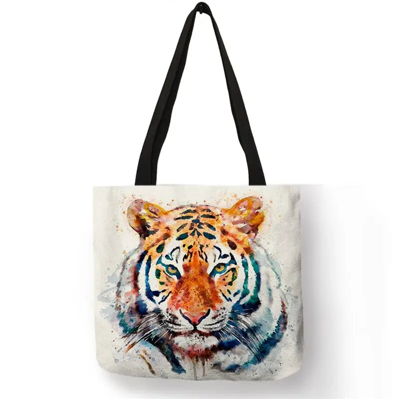 SY0062 Cool Tiger Print  Women Hand Bag Large Capacity Shopping Bags Colorful Oil Painting Shoulder Bags for School Travel Tiger-Universe