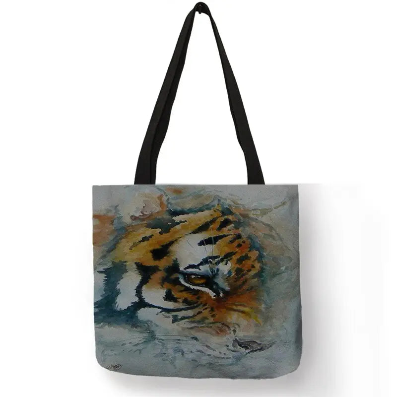 SY0062 Cool Tiger Print  Women Hand Bag Large Capacity Shopping Bags Colorful Oil Painting Shoulder Bags for School Travel Tiger-Universe