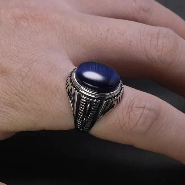Silver Blue Tiger Eye Ring Tiger-Universe