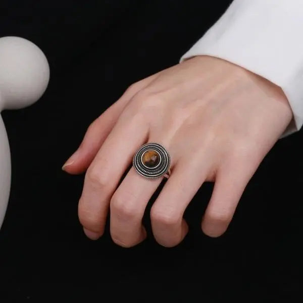 Silver Ring with Tiger Eye Stone Tiger-Universe
