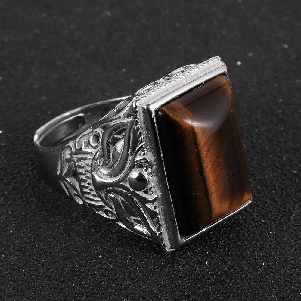 Square Tiger&#39;s Eye Ring Tiger-Universe
