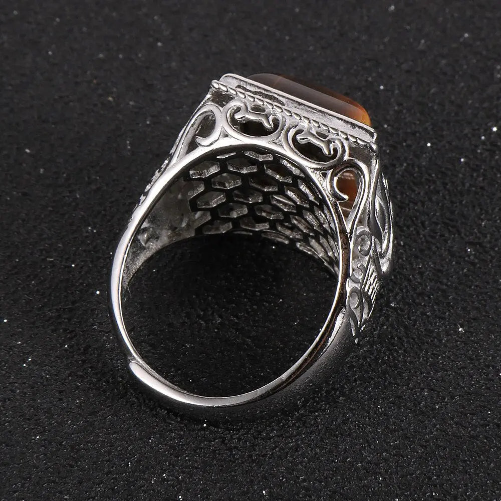 Square Tiger&#39;s Eye Ring Tiger-Universe
